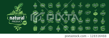 A large set of vector logos of a natural product, hand-drawn A large set of vector logos of a natural product, hand-drawn 128316488