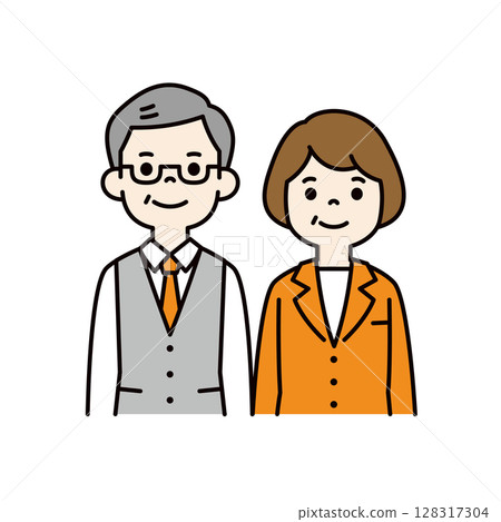 辦公室工作的老年男性和女性的簡單上身插圖集_vector_color 辦公室工作的老年男性和女性的簡單上身插圖集_vector_color 128317304