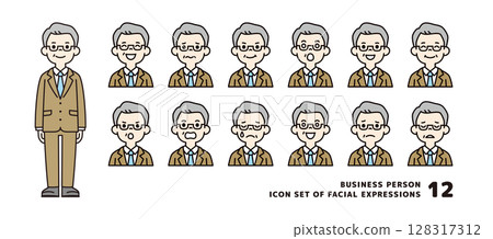 Business avatar icon material set of middle-aged and elderly men with various expressions_vector_color Business avatar icon material set of middle-aged and elderly men with various expressions_vector_color 128317312
