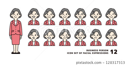 Business avatar icon material set of middle-aged and elderly women with various expressions_vector_color 128317313