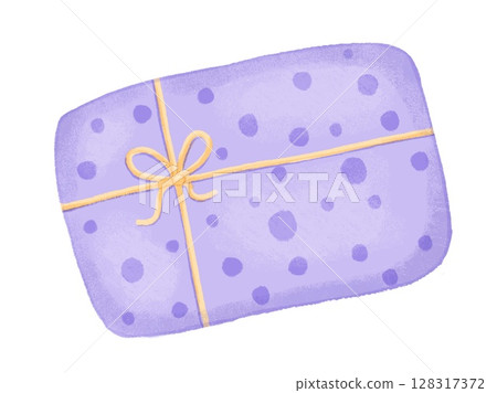 Watercolor gift box with cute bow. Hand drawn watercolor illustration on white background. Watercolor gift box with cute bow. Hand drawn watercolor illustration on white background. 128317372