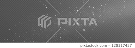 Silver glitter sparkles on transparent background. Bright shiny stars and dust trail effect for holiday, party or luxury design. Magic sparks and particles. Vector Illustration Silver glitter sparkles on transparent background. Bright shiny stars and dust trail effect for holiday, party or luxury design. Magic sparks and particles. Vector Illustration 128317437