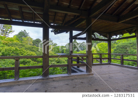 Beautiful green maples seen from Tsutenkyo Bridge at Tofukuji Temple (Higashiyama Ward, Kyoto City) 128317531