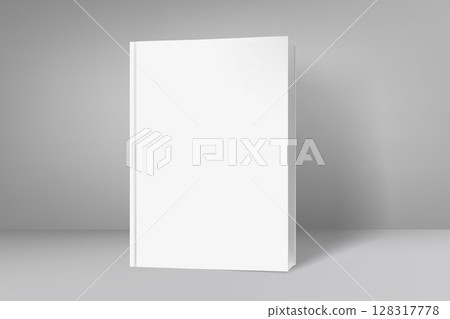 Vertical white book with blank cover. 3d vector mockup for product design 128317778