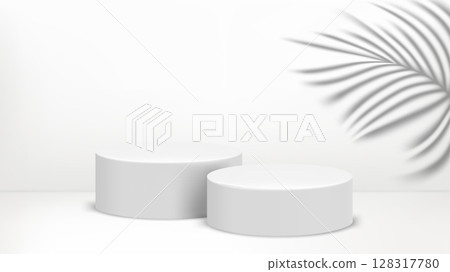 Product design podium in bright interior with plant shadow. 3d vector template for product design 128317780