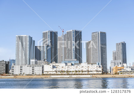 Harumi, Chuo Ward, Tokyo - Skyscrapers in Harumi on a clear day 128317876