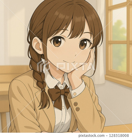 毛茸茸的辮子女孩的可愛插圖 128318008