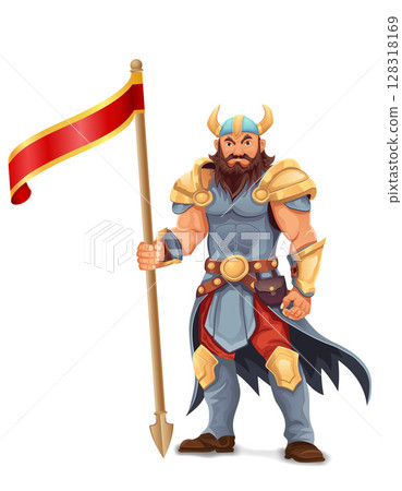 ancient fantasy warrior with stern face standing threatening pose in armor and with weapon cartoon vector illustration ancient fantasy warrior with stern face standing threatening pose in armor and with weapon cartoon vector illustration 128318169