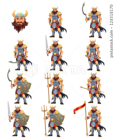 ancient fantasy warrior with stern face standing threatening pose in armor and with weapon cartoon vector illustration ancient fantasy warrior with stern face standing threatening pose in armor and with weapon cartoon vector illustration 128318170