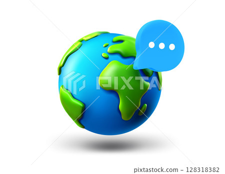 The Earth with speech bubble icon isolated on white background. 3d vector illustration The Earth with speech bubble icon isolated on white background. 3d vector illustration 128318382