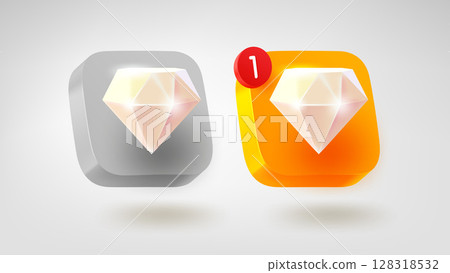 Diamond buttons set. 3d vector mobile application icon Diamond buttons set. 3d vector mobile application icon 128318532