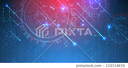 Abstract background. Scientific and technological concept with the use of technical elements formed in the shape of a circle. 128318656