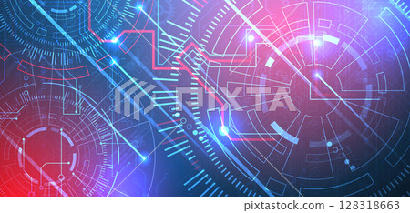 Abstract background. Scientific and technological concept with the use of technical elements formed in the shape of a circle. Abstract background. Scientific and technological concept with the use of technical elements formed in the shape of a circle. 128318663