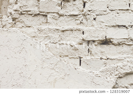 Old white texture of brickwork building wall Old white texture of brickwork building wall 128319007