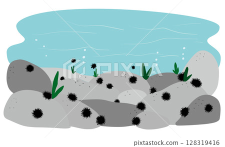 岩石海岸線的水下插圖 128319416
