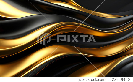 現代波浪圖案，黑色和金色形成鮮明對比 128319460
