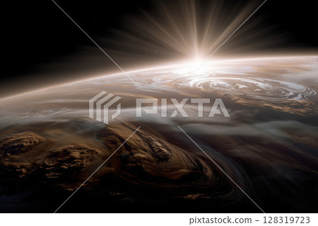 Sunrise over the Earth-like exoplanet. 128319723