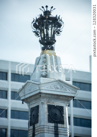 Top view of Paris style lamp post head on Makkhawan Rangsan Bridge, focus selective 128320031