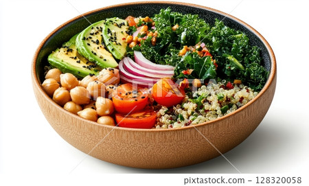 Healthy Bowl of Fresh Vegetables, Quinoa, and Chickpeas Delight 128320058