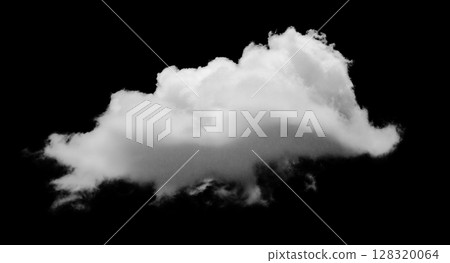 A single fluffy white cloud floats cutout on the background and texture. 128320064
