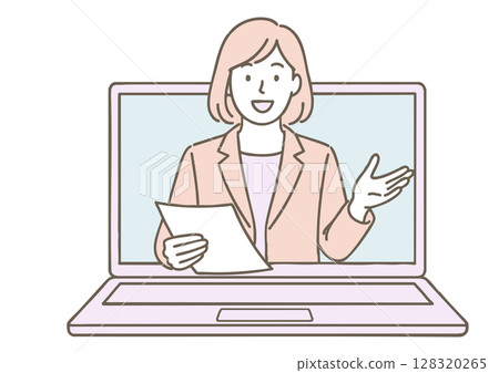 一位女商人在線上會議/課堂上交談的插圖 128320265