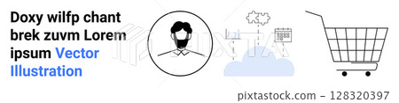 Shopping cart, user profile, cloud computing with data analytics and security icons. Ideal for online retail, user management, data analysis, cloud services, cybersecurity, tech startups, and digital Shopping cart, user profile, cloud computing with data analytics and security icons. Ideal for online retail, user management, data analysis, cloud services, cybersecurity, tech startups, and digital 128320397
