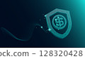 Vector design. Wireframe dollar shield emitting financial protection energy 128320428