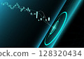 Vector design. Digital trading candlestick chart moving into glowing circular target 128320434
