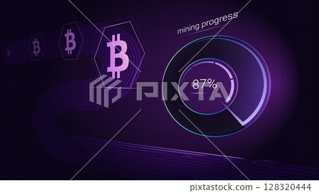 Futuristic bitcoin mining progress 87 percent digital dashboard 128320444