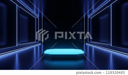 Futuristic Podium, Glowing Stage, 3D Render, Sci-Fi Background, Technology Futuristic Podium, Glowing Stage, 3D Render, Sci-Fi Background, Technology 128320485