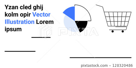 Shopping cart illustration next to a colorful pie chart. Ideal for e-commerce, business analytics, online shopping, data visualization, marketing, sales reports, and financial assessments. Banner Shopping cart illustration next to a colorful pie chart. Ideal for e-commerce, business analytics, online shopping, data visualization, marketing, sales reports, and financial assessments. Banner 128320486