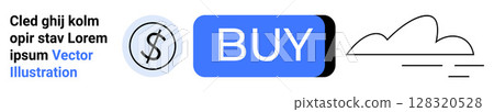 Dollar icon, Buy button, cloud outline, lorem ipsum text in a clean layout. Ideal for e-commerce, user interface design, online shopping, web development, UIUX design, digital marketing Dollar icon, Buy button, cloud outline, lorem ipsum text in a clean layout. Ideal for e-commerce, user interface design, online shopping, web development, UIUX design, digital marketing 128320528