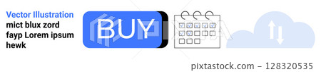 Blue BUY button, calendar with rings, and cloud icon with two arrows pointing up and down. Ideal for online shopping, ecommerce, scheduling, planning, cloud storage, data transfer, technology Blue BUY button, calendar with rings, and cloud icon with two arrows pointing up and down. Ideal for online shopping, ecommerce, scheduling, planning, cloud storage, data transfer, technology 128320535