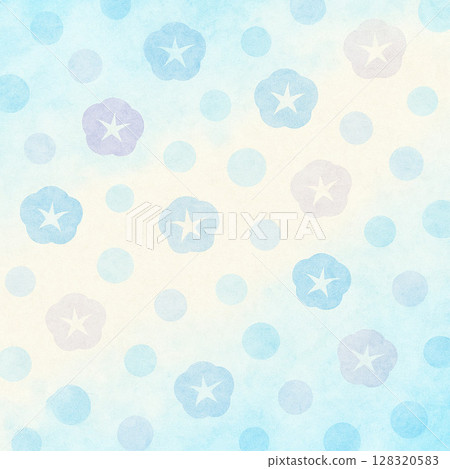 Morning glory series: A refreshing Japanese-style pattern of blue morning glories and polka dots 128320583