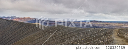 Hverfjall volcanic crater and lava landscape Iceland 128320589