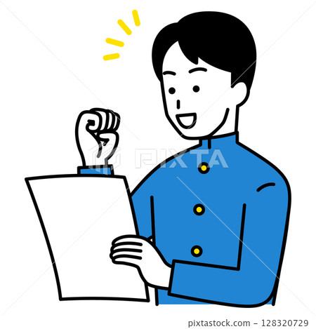 A male student who is happy to see documents A male student who is happy to see documents 128320729
