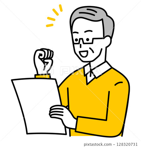 一位老人高興地看著文件 一位老人高興地看著文件 128320731