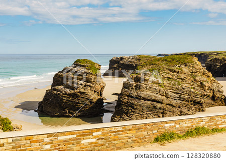 Ocean at low tide. Cathedrals Beach in Galicia Spain. Ocean at low tide. Cathedrals Beach in Galicia Spain. 128320880