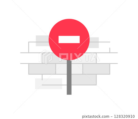 depicting restricted or blocked access. Features a crossbar with a minus sign and a wall symbolizing limitation or denial of entry depicting restricted or blocked access. Features a crossbar with a minus sign and a wall symbolizing limitation or denial of entry 128320910