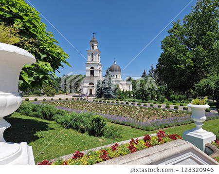 CHISINAU, MOLDOVA - JUNE 20, 2025 The Metropolitan Cathedral Nativity of the Lord with the bell tower, architectural centerpiece of moldovan capital. Summer season beautiful view to the landmark CHISINAU, MOLDOVA - JUNE 20, 2025 The Metropolitan Cathedral Nativity of the Lord with the bell tower, architectural centerpiece of moldovan capital. Summer season beautiful view to the landmark 128320946