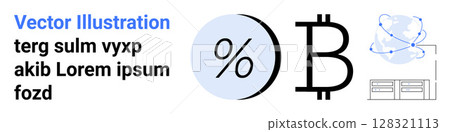 Percent sign, Bitcoin symbol, cloud network, and database icons. Ideal for fintech, blockchain, cryptocurrency, finance, technology, data analysis investment Landing page Percent sign, Bitcoin symbol, cloud network, and database icons. Ideal for fintech, blockchain, cryptocurrency, finance, technology, data analysis investment Landing page 128321113