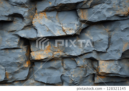 Textured stone surface with natural rock pattern and detailed background featuring gray cracks 128321145