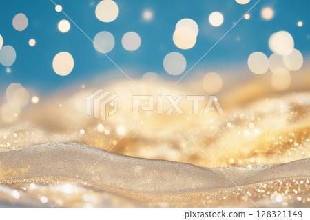 Abstract bokeh lights with a sparkle and glitter background creating a golden shimmer blur 128321149