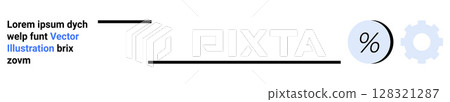Text block, horizontal progress bar, percentage symbol in blue circle, gear icon. Ideal for web design, UIUX, statistics, infographics, technology, data visualization, app development. Landing page Text block, horizontal progress bar, percentage symbol in blue circle, gear icon. Ideal for web design, UIUX, statistics, infographics, technology, data visualization, app development. Landing page 128321287