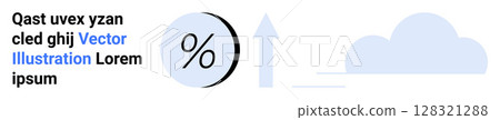 Percentage symbol inside a circle, upward arrow, blue cloud. Ideal for financial analytics, business growth, data presentation, statistics reports, economic forecasting, progress tracking Percentage symbol inside a circle, upward arrow, blue cloud. Ideal for financial analytics, business growth, data presentation, statistics reports, economic forecasting, progress tracking 128321288