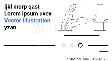 Plant with curved leaves, downward arrow into box, horizontal lines, placeholder text in Latin text, blue highlight, checkbox, dots. Ideal for modern design, minimalism, UIUX, web design, landing Plant with curved leaves, downward arrow into box, horizontal lines, placeholder text in Latin text, blue highlight, checkbox, dots. Ideal for modern design, minimalism, UIUX, web design, landing 128321289