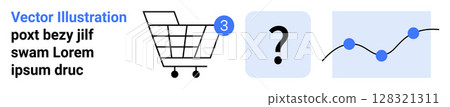 Shopping cart with an item count indicator, a question mark, and a line graph. Ideal for e-commerce, online shopping, data analysis, customer support, market research, statistics, user interface 128321311