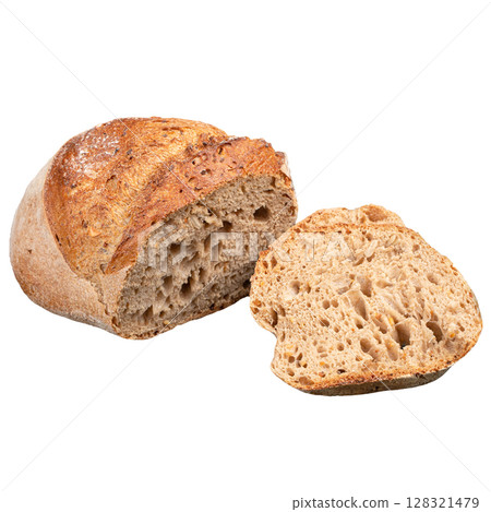 Isolated sourdough rye bread loaf slices Isolated sourdough rye bread loaf slices 128321479