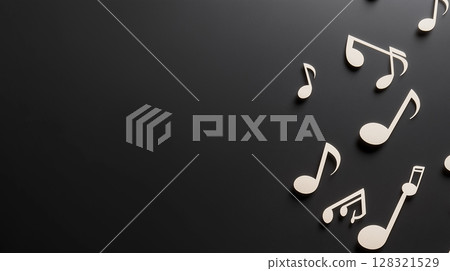 Abstract musical notes and melody on black background for creative design Abstract musical notes and melody on black background for creative design 128321529