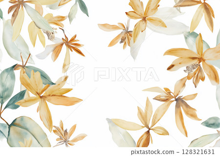 Floral botanical nature with leaves art background in a garden of petals and design illustration 128321631